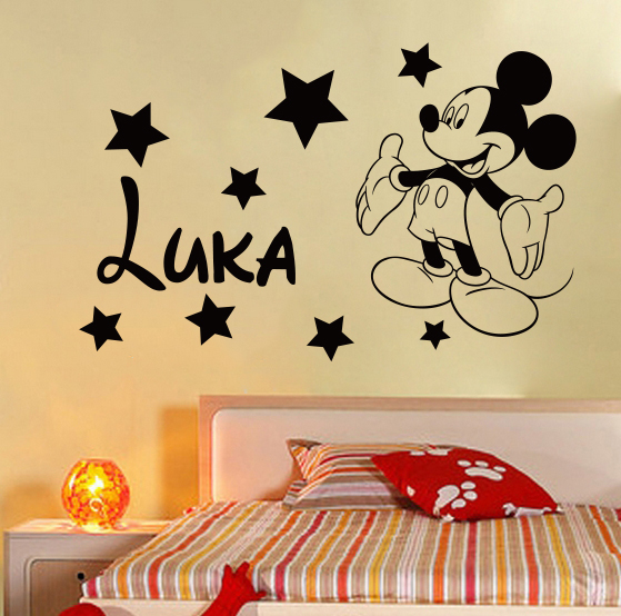 Free Shipping Creative Diy Cute Mickey Mouse Custom Kids Name Baby Wall Stickers For Kids Rooms Home Decoration Wall Stickers