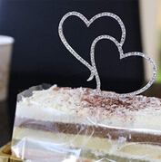New 2015 Brand New Crystal Rhinestone Double Heart Cake Topper Wedding Decoration AE02108