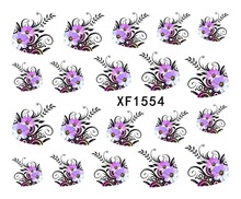 1 sheet Purple Flower Design Nail Decals Water Transfer Stickers Manicure Nail Beauty Wraps Decorations DIY