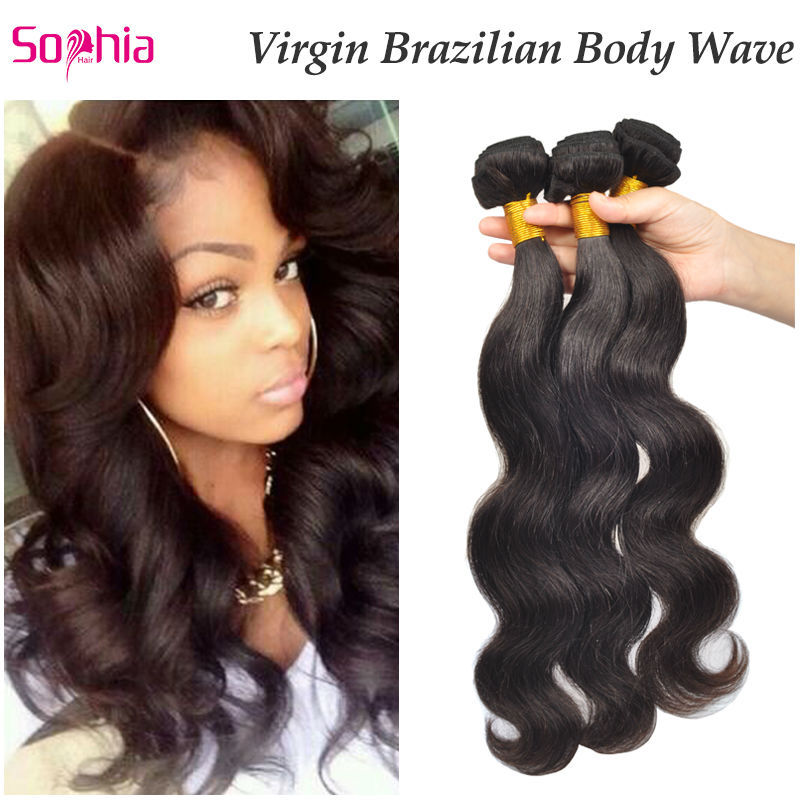 Sophia Hair Products:Free Shippping Mixed Length 3pcs/lot Human Hair Weave Brazilian Virgin Hair Body Wave No Shedding No Tangle