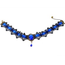 Fashion Women Retro Lace Faux Semi precious Stone Gothic Collar Choker Necklace Jewelry 1PC