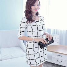 2016Spring Autumn Korean Latest Fashion Ladies Dress Plaid Long sleeved Sexy Short Dress Super Slim Casual