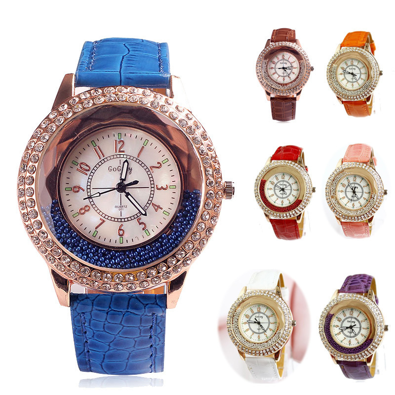 Relogio Feminino 2015 New Trendy Style Rhinestone Watches Women Dress Quartz Watch Casual Leather Wristwatches Reloj