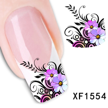 New Arrival Water Transfer Nail Art Stickers Decal Beauty Purple Flowers Black Leaf Design Manicure Tool (XF1554 L)