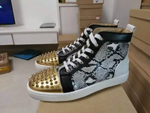 2015 New Spring Autumn Men’s womens Fashion Casual Shoes Gray serpentine Toe golden spike Red Bottom Shoes size 35-46
