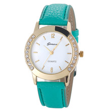 Mance 6 Color Mint Green Pink Fashion Elegan Women Geneva Diamond Analog Leather Quartz Wrist Watch