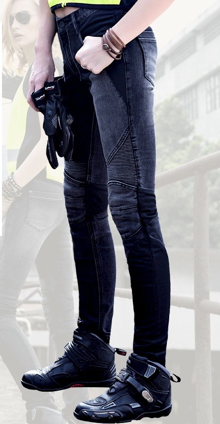 Фотография UglyBROS JUKE women jeans Black fabric is riding jeans Mesh motorcycle jeans in summer