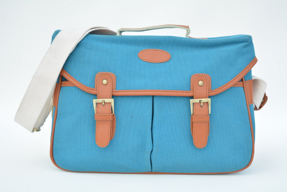 Flap cover 2016 New arrival canvas crossbody camera messenger bag genuine leather straps lovely blue saddle bags