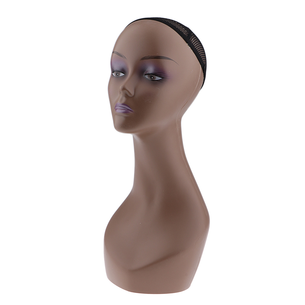 Female Mannequin Manikin Head Model Wig Cap Jewelry Hat Display Holder Stand Coffee Color Wig Stand Training Head