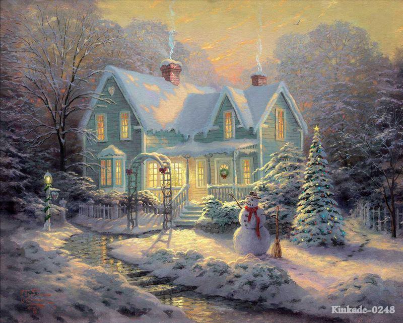Kinkade Kanvas Cetak Minyak Lukisan Berkat Natal kinkade kanvas cetak minyak lukisan berkat natal