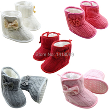 0806 New 5 Color Toddler Knited Faux Fleece Crib Snow Boots Kid Bowknot Woolen Yam Fur Knit Shoes Free shipping & Drop shipping