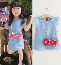 2016 Korean summer new children’s clothing girls children’s cartoon bunny bag cute baby jeans dress,CCL04104