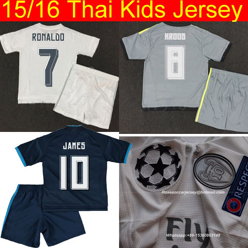 Гаджет  2016 Kids Ronaldo James Kroos Bale Soccer Jersey 15 16 Kids Isco Ronaldo Children Uniform De Futbol Camiseta 2015 Baby Boy Set None Спорт и развлечения