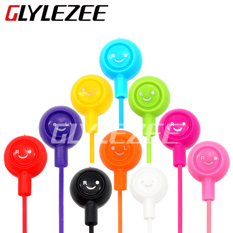 New 10 color Colorful Fruit Smiling Headphone Smile Cute 3 5mm Jack Face Headset in ear
