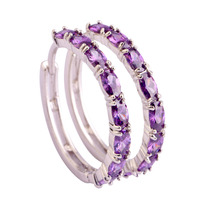 Wholesale Elegant Lady Amethyst 925 Ear Clip Hoop Silver Earring For New Women Round Earrings Party Jewelry Gift Free Shipping