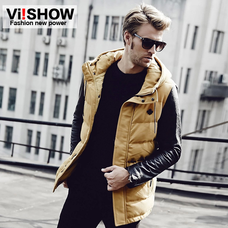 Fashion Viishow Yellow Solid Duck Down Jacket Men Parkas Outdoor Hood Warm Windproof Winter Jacket Men