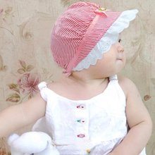Summer Lace Baby Girls Cotton Stripe Cap Kids Cute Flower Sun Visor Bucket Hat