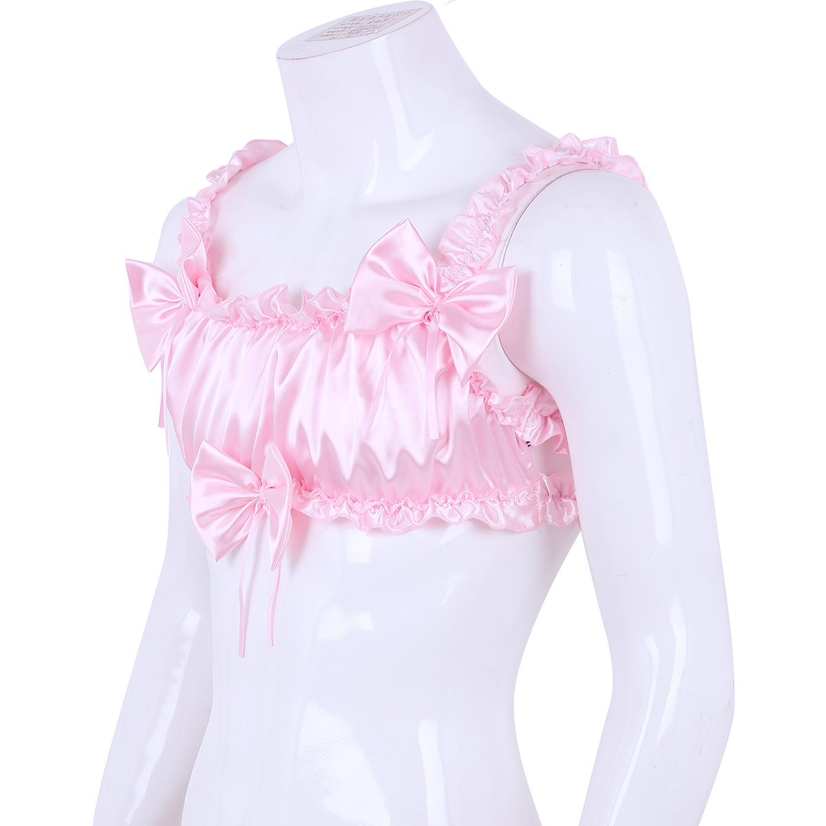 US Men Sissy Lingerie Satin Frilly Bra Elastic Wide Shoulder Straps Backless Top