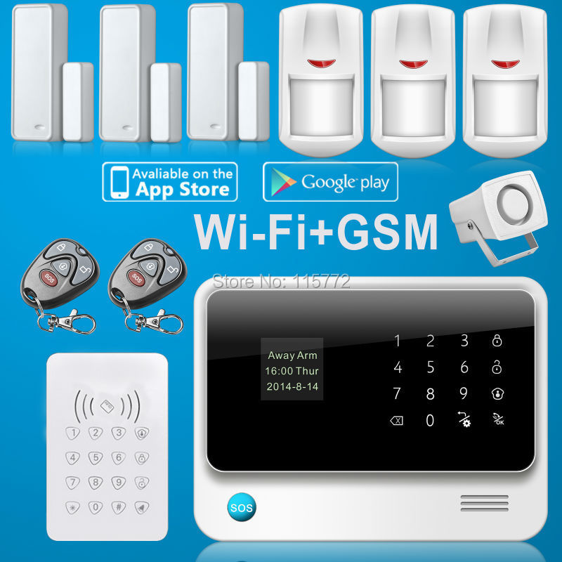 WiFi Wireless GSM SMS Home Security Alarm System IOS Android Control RFID Keypad WiFi Alarm System