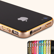 Luxury Metal Bumper for Apple iPhone 4 4s Hippocampal Button Lock Aluminum Alloy Frame with Gold Side Free Shipping