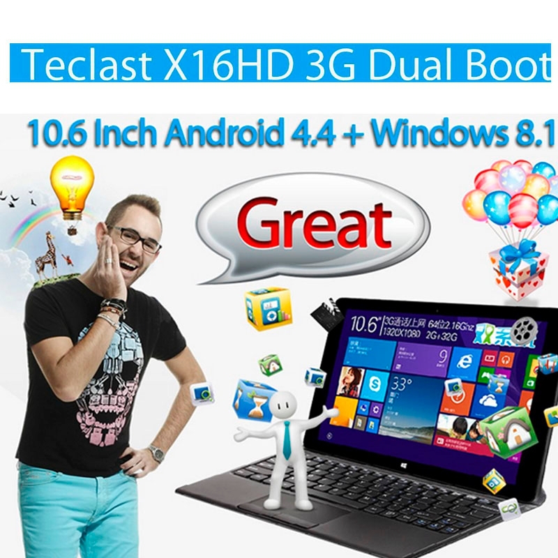 Original Teclast X16HD Z3736F Quad Core 2GB 64GB 10 6 inch Windows 10 Android 4 4