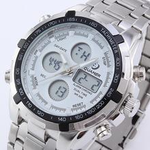 Luxury Top Brand Quamer Full Steel Watches Men Military Sports Digital Wristwatches Dual Time Quartz Analog Clock LED Hours