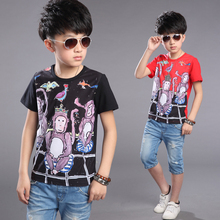 HOT 2016 Summer boy fashion short sleeve t-shirt 6&7&8&9&10 years old t-shirt kids clothes red teenage boy character clothes
