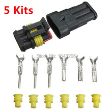 Wholesale 5 Sets NEW Car Auto 3 Pin Way Sealed Waterproof Electrical Wire Connector Plug Set