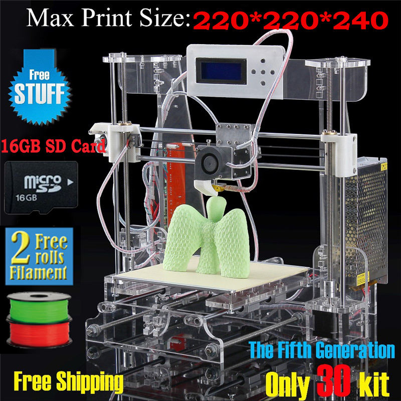 free shipping High Quality Precision Reprap Prusa i3 DIY 3d Printer kit with 2roll filament 16GB