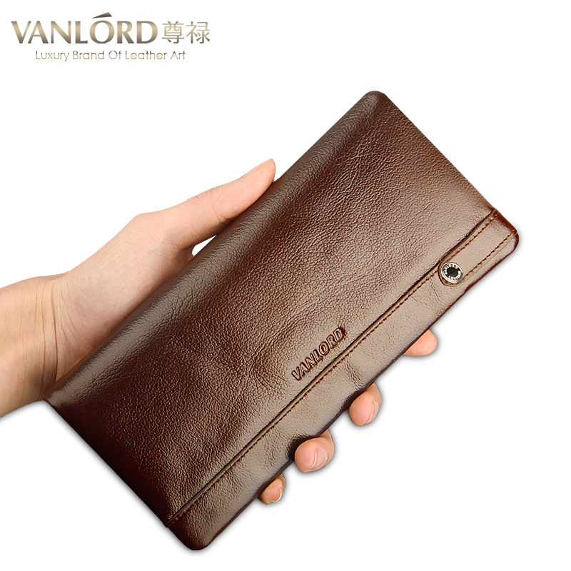 Vanlord wallet male genuine leather wallet cowhide long design men's wallets zipper male wallet soft leather wallet