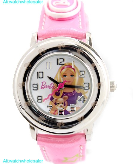 New Pink Band Round PNP Shiny Silver Watchcase Children Watch KW056C