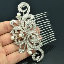 New 2015 Wedding Flower Hair Comb Hairpins Tiara with Imitated Pearl Rhinestone Crystal Bridal Hair Accessories