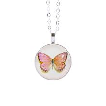 Vintage Fine Jewelry Glass Cabochon Necklace Pendant Butterfly Statement Chain Necklace Silver Color Jewelry for Women