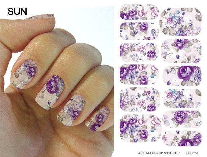 Water Transfer Nails Art Sticker Gray And Purple Flowers Design Nails Foil Sticker Minx Harajuku Fashion