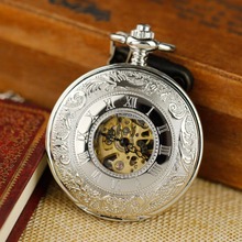 PACIFISTOR Pocket Watch Antique Mechanical Skeleton Dress Pocket Watch Necklace Pendant Chain Gift Silver Relogio 2015