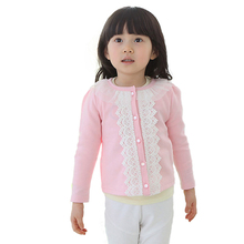 2016 girls spring knitwear Lace Patchwork Knitted Cardigan Coat Spring Autumn Kids Fashion Lace All-Match Cardigan Knitwear