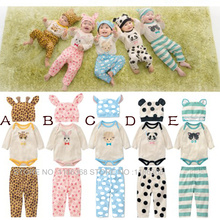 Baby 3pcs Romper Set Longsleeve Romper +Pant +Cap Cartoon Animal Kids Clothes Deer Panda Sheep Rabbit Cute Camouflage Jumpsuit