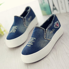 tenis feminino New Womens Flats 2016 Casual Jean Canvas Casual Slip-On Round Toe Thick Sole Vintage Shoes KJ174