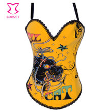 Hell Cat Printed Steampunk Corset For Slimming Waist Training Burlesque Bustier Top Cotton Korsett for Women Gotico Corsets