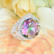 Free Shipping 2014 hot sale 925 sterling silver Round Delicate mystic topaz Ring rainbow jewelry