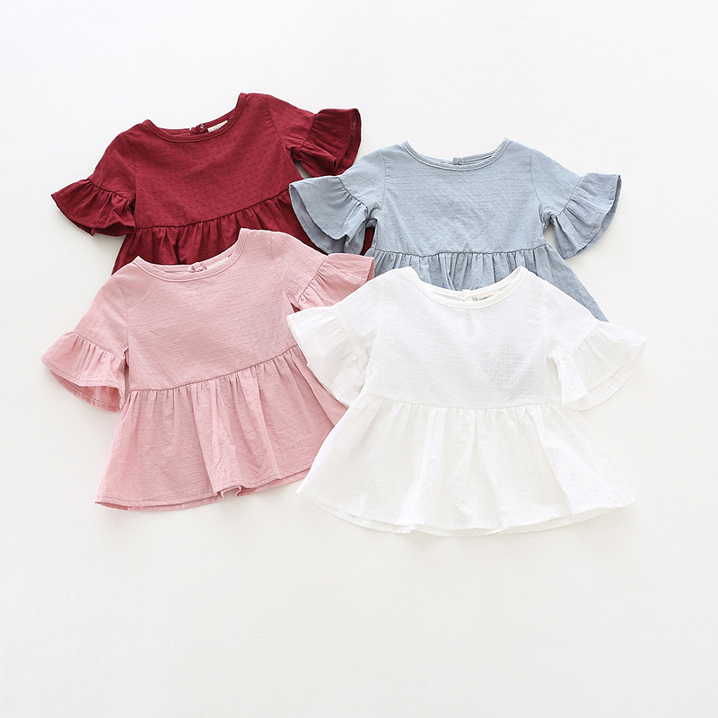 Cheng Jian Bo Japanese Sakura Kanji Toddler Girls T Shirt Kids Cotton Short Sleeve Ruffle Tee