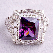 2015 Retro Style Unisex Rings New Fashion Jewelry Purple Amethyst 925 Silver Ring Size 6 7