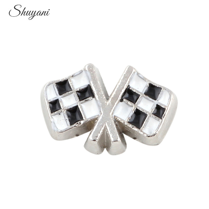 YANI 20PCS Lot Black And White Enamel Racing font b Chequered b font Flag Floating Locket