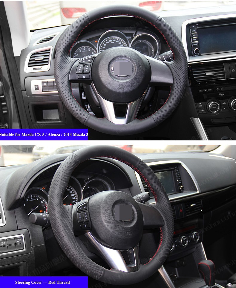 for Mazda CX-5 CX5 Atenza 2014 New Mazda 3 Black Leather Steering Wheel Cover Red Thread