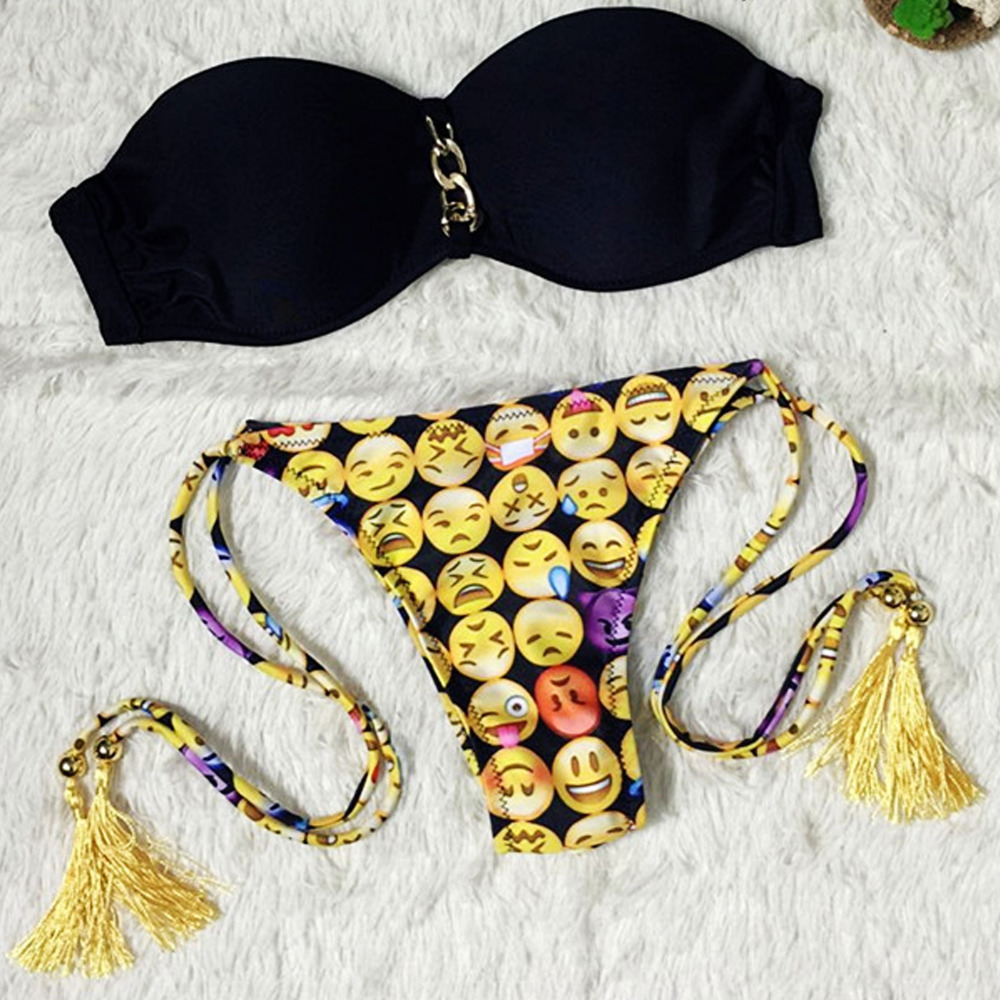 2015 Emoji Bikini Set Women Swimwear Ladies Swimsuit Beachwear Bathing