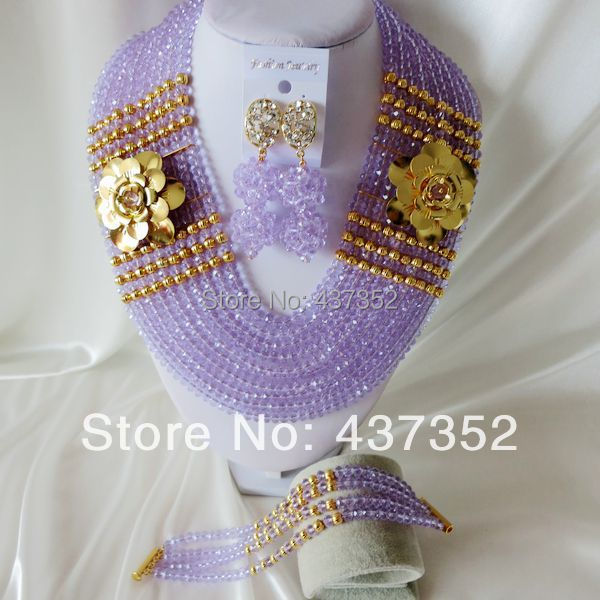 Fashion Lilac African Wedding Beads Jewelry Set Nigerian Beads Crystal Necklaces Bracelet Earrings CPS-2016