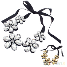 New Fashion exquisite Flower Ribbon Gem Petals charming Bib collar Necklace jewelry items