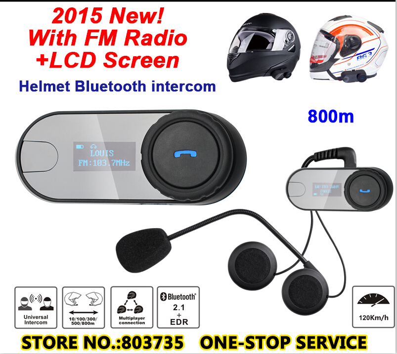 LCD Screen FM Function Motorcycle Intercom BT Bluetooth Wireless Interphone 1000M Hi-Fi Speaker Sport Helmet Headset.