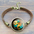 Vintage Steampunk Clock Butterfly Picture Bracelets Bangles Glass Cabochon Brown Rope Charm Bracelets for Women Jewelry