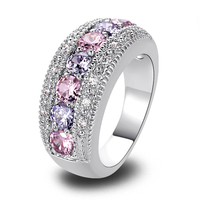 Exquisite Women Jewelry Round Cut Pink & White Sapphire Band 925 Silver Band Ring Size 6 7 8 9 10 11 12 Wholesale Free Shipping